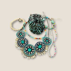 Lot Of 6 Beaded Jewelry Pieces Necklaces & Bracelets Multicolor Handmade Boho &